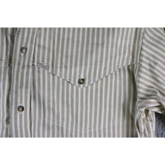 Outback Trading Company Mens Shirt L Cotton Brown White Striped Western Cowboy - Picture 5 of 8